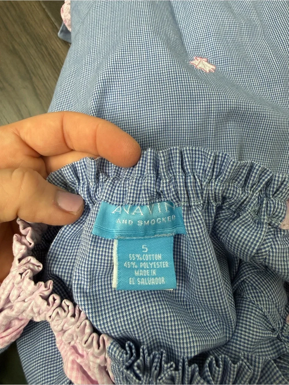 ANAVINI hand smocked 5T dress blue with pink shells